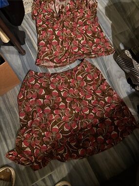 Maggy London Brown and Pink Floral Circle Skirt/Blouse - 2-PC set
